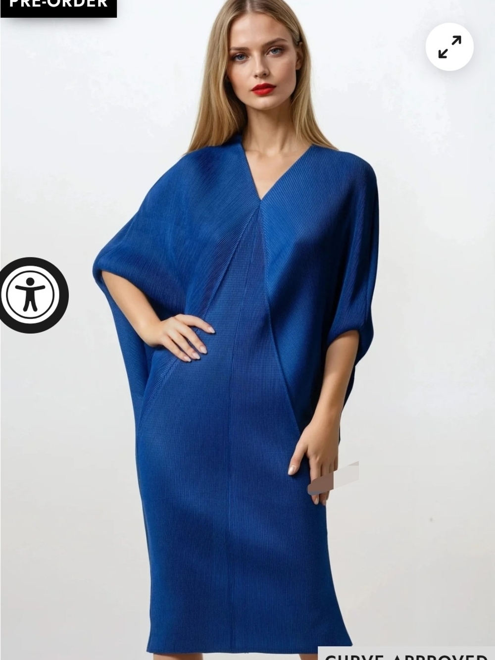 Kate Hewko OS Relaxed V-Neck Midi Dress in Cobalt Blue. batwing